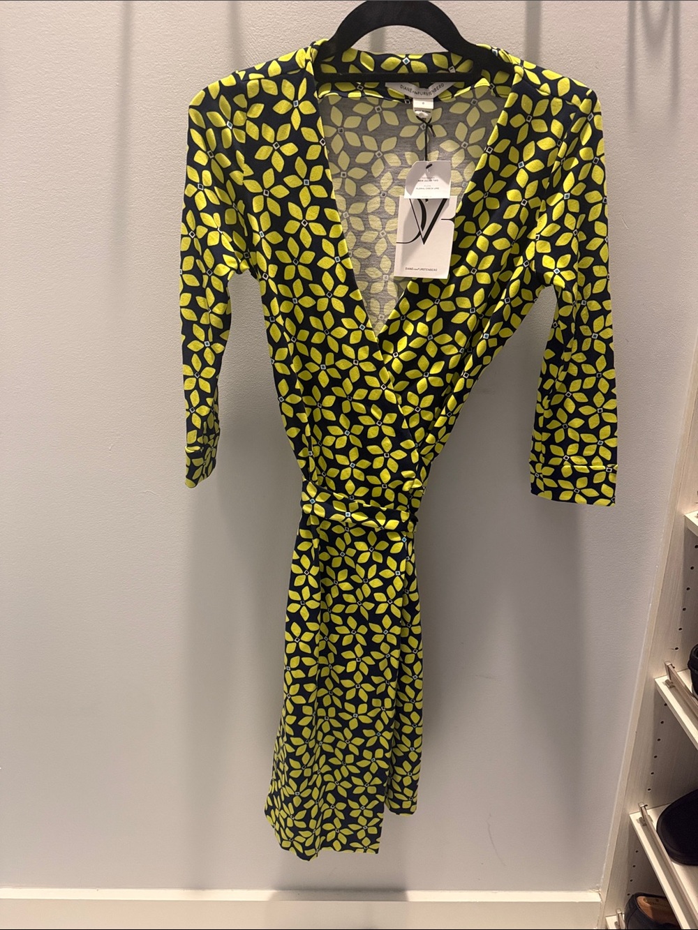 Diane Von Furstenberg Yellow and Black Geometric Wrap Dress